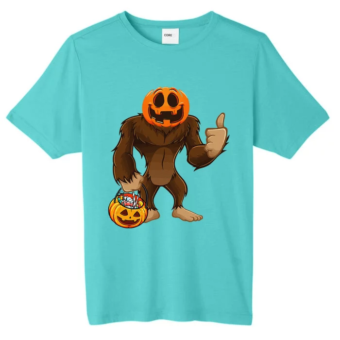 Scary Bigfoot Pumpkin Head Halloween Costume Funny ChromaSoft Performance T-Shirt