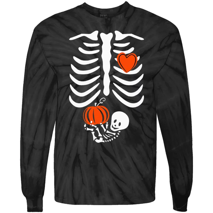 Skeleton Baby Pregnant Xray Rib Cage Halloween Costume Tie-Dye Long Sleeve Shirt