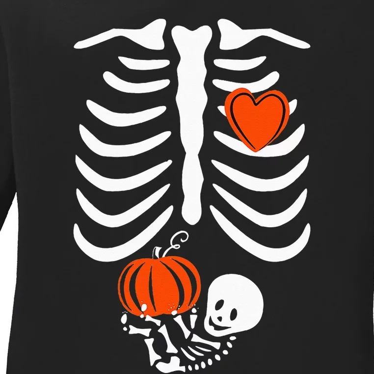 Skeleton Baby Pregnant Xray Rib Cage Halloween Costume Ladies Long Sleeve Shirt