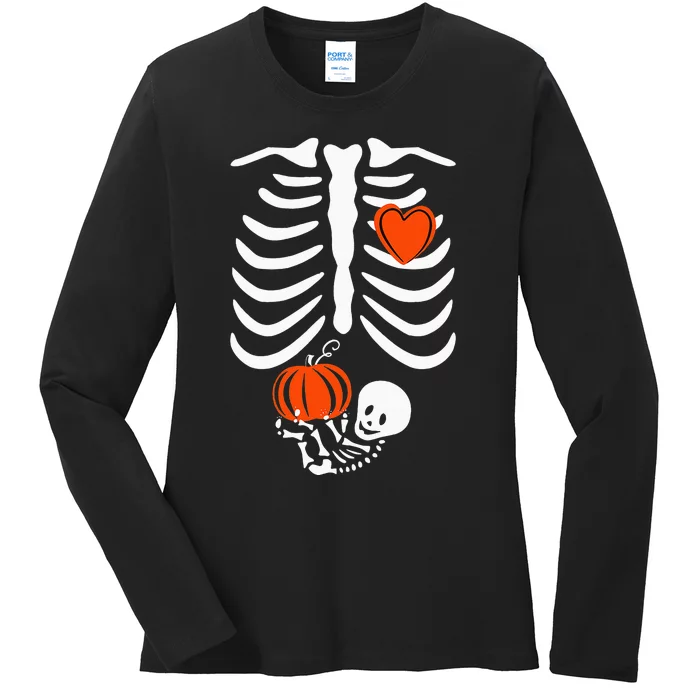 Skeleton Baby Pregnant Xray Rib Cage Halloween Costume Ladies Long Sleeve Shirt