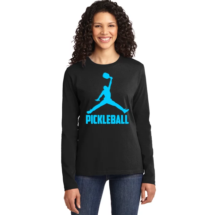 Sky Blue Pickleball Sports Logo Ladies Long Sleeve Shirt