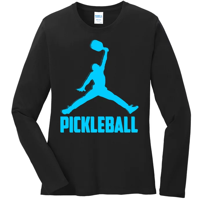 Sky Blue Pickleball Sports Logo Ladies Long Sleeve Shirt