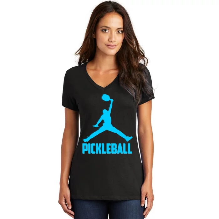 Sky Blue Pickleball Sports Logo Women's V-Neck T-Shirt