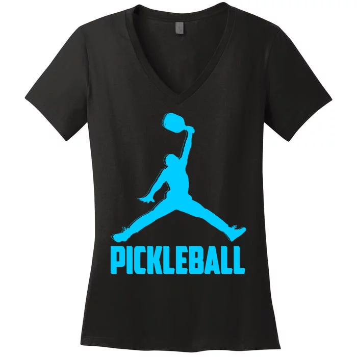 Sky Blue Pickleball Sports Logo Women's V-Neck T-Shirt