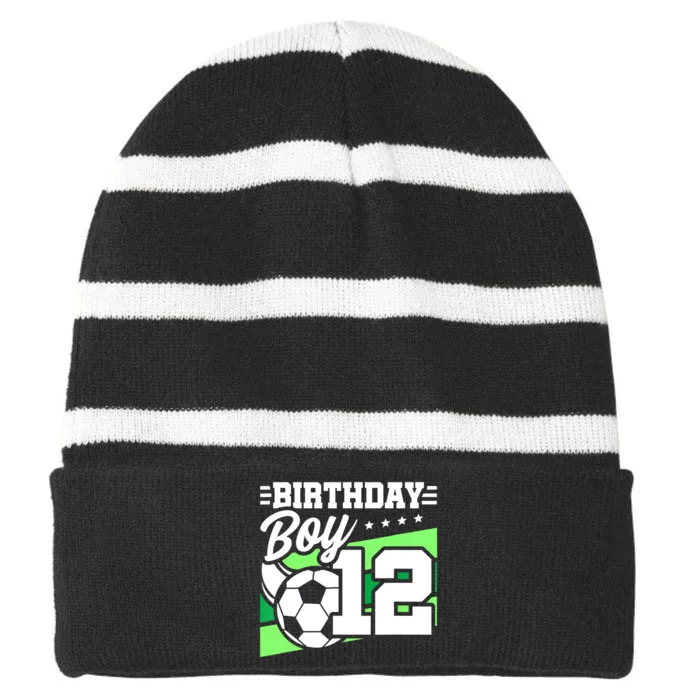 Soccer Birthday Party 12 Year Old 12th Birthday Striped Beanie with Solid Band