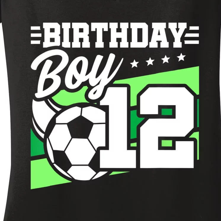 Soccer Birthday Party 12 Year Old 12th Birthday Women's V-Neck T-Shirt