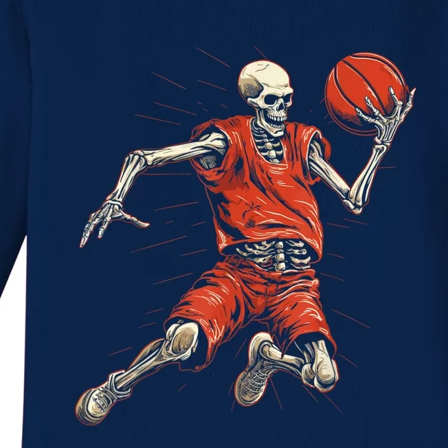 Spooky Basketball Player Skeleton Halloween Baby Long Sleeve Bodysuit