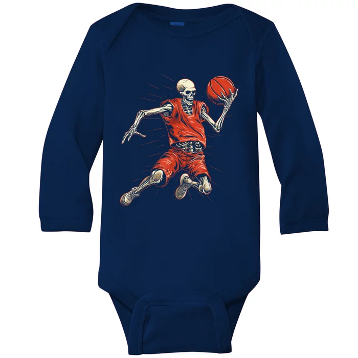 Spooky Basketball Player Skeleton Halloween Baby Long Sleeve Bodysuit