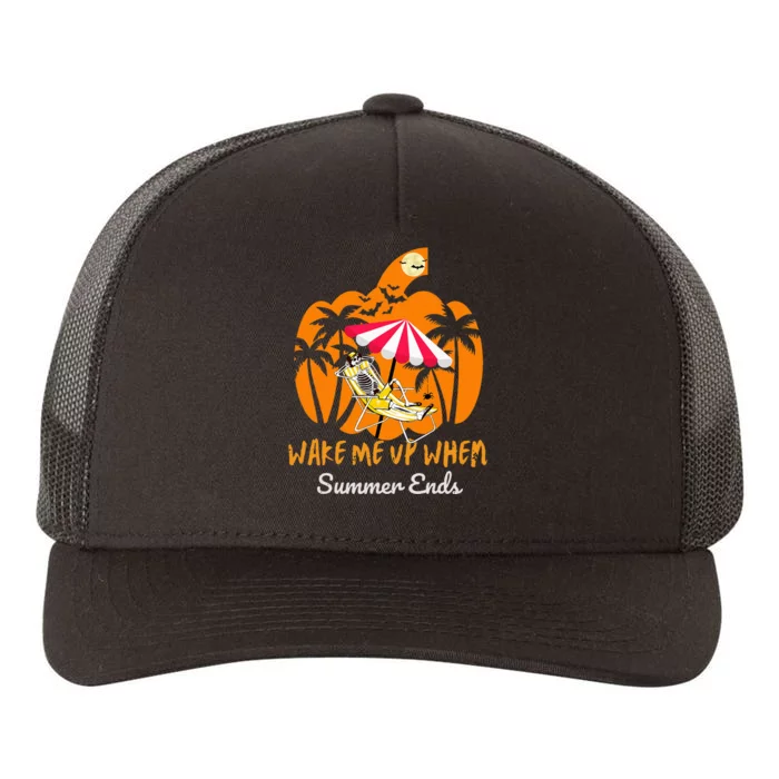 Summerween Beach Pumpkin Skeleton Funny Halloween Holiday Yupoong Adult 5-Panel Trucker Hat