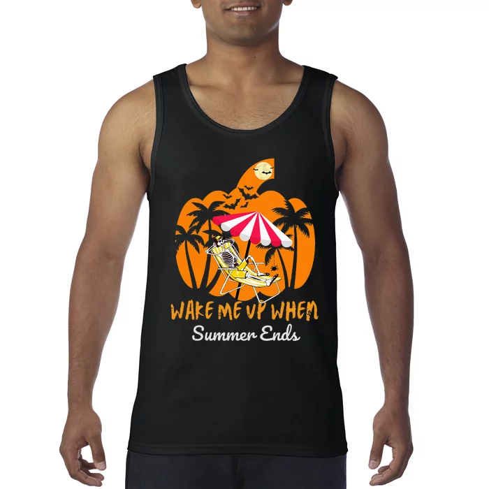 Summerween Beach Pumpkin Skeleton Funny Halloween Holiday Tank Top