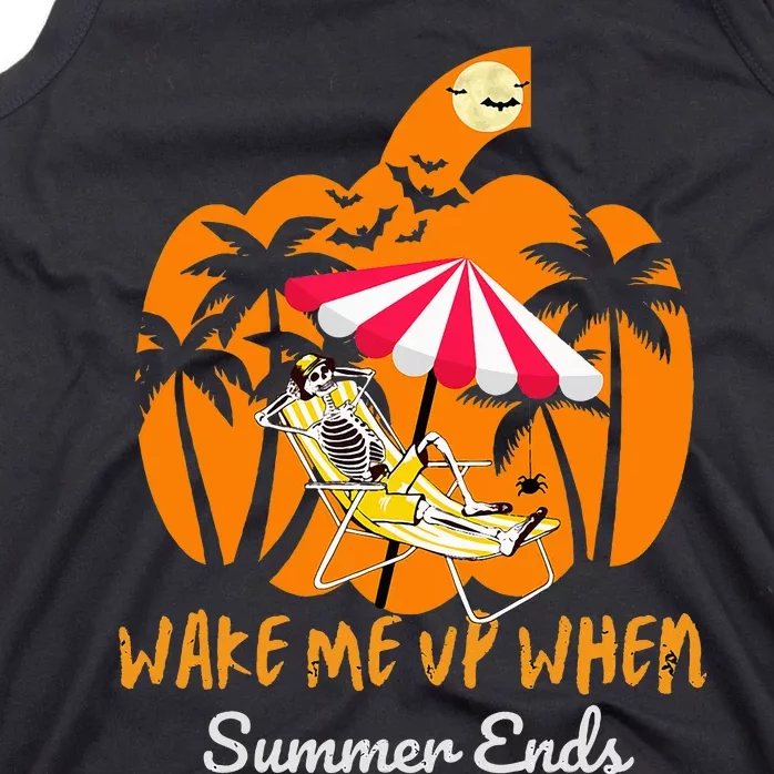 Summerween Beach Pumpkin Skeleton Funny Halloween Holiday Tank Top