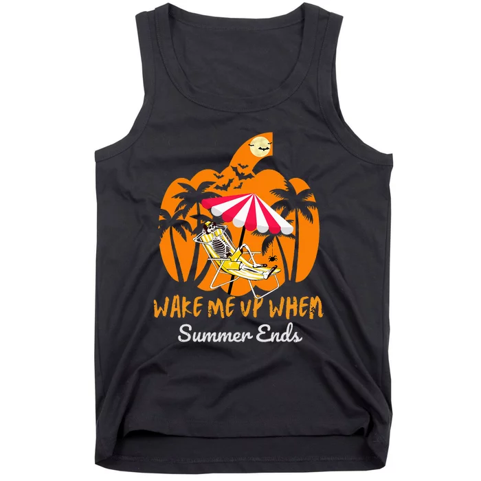 Summerween Beach Pumpkin Skeleton Funny Halloween Holiday Tank Top