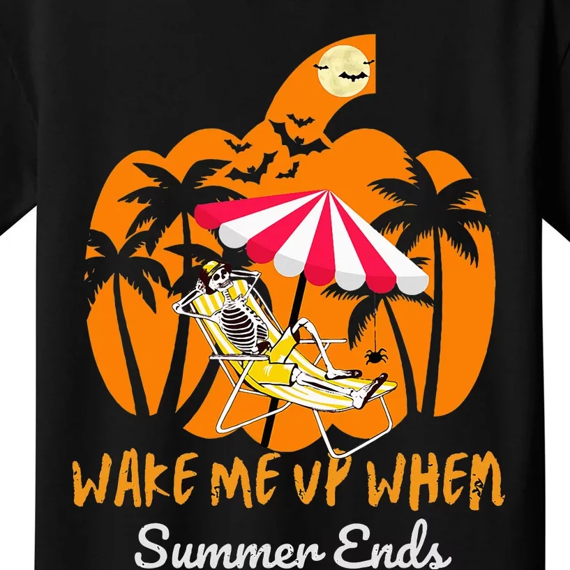 Summerween Beach Pumpkin Skeleton Funny Halloween Holiday Kids T-Shirt