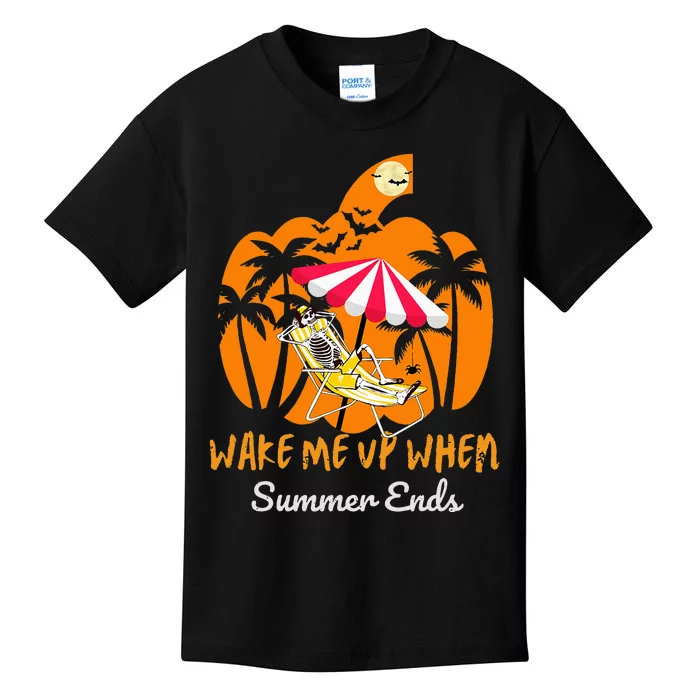 Summerween Beach Pumpkin Skeleton Funny Halloween Holiday Kids T-Shirt