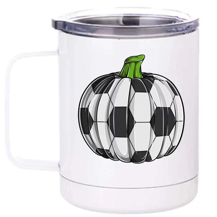 Soccer Ball Pumpkin Halloween Funny Sports Football Boys Cool Gift Front & Back 12oz Stainless Steel Tumbler Cup