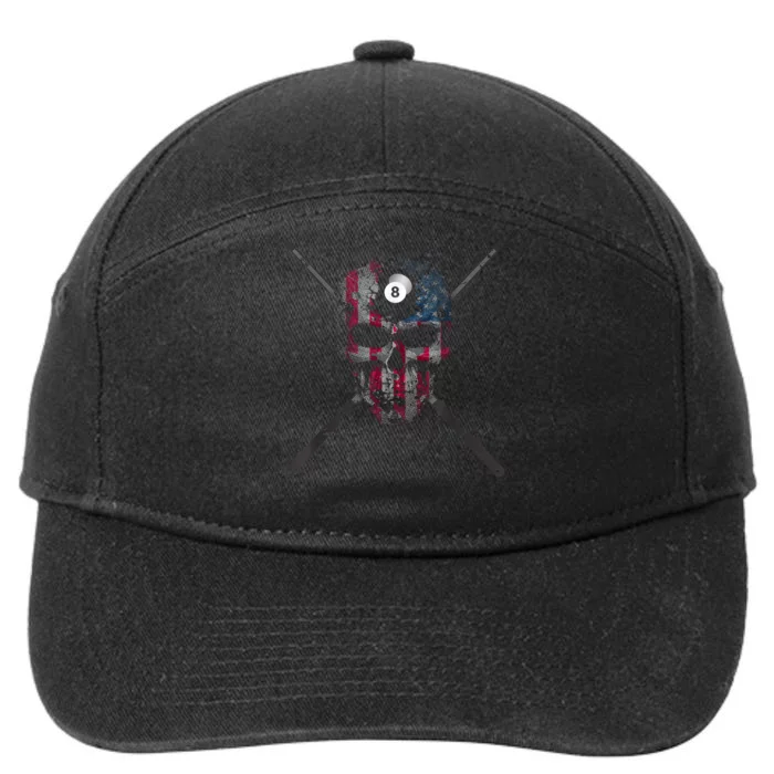 Skull Billiards Pool Player American Flag Best Gift 7-Panel Snapback Hat