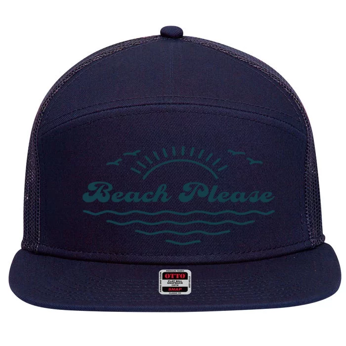 Simple “Beach Please” Graphic Gift 7 Panel Mesh Trucker Snapback Hat