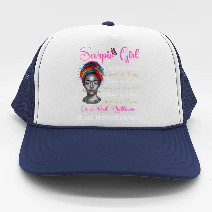 Scorpio Black Queen Zodiac Birthday Afro Gift Trucker Hat