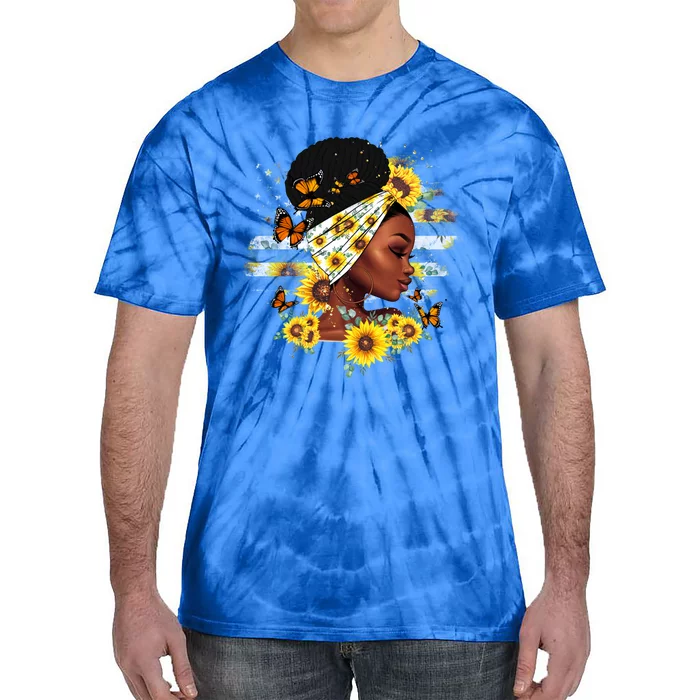 Sunflower Black Queen Black History Month Juneteenth Gift Tie-Dye T-Shirt