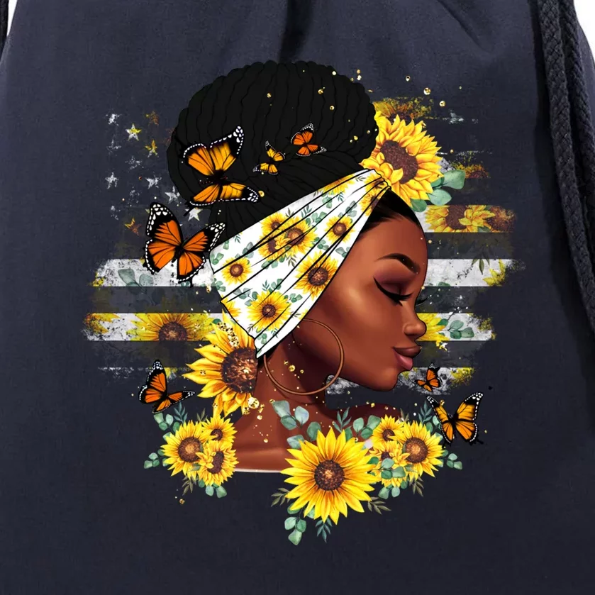 Sunflower Black Queen Black History Month Juneteenth Gift Drawstring Bag