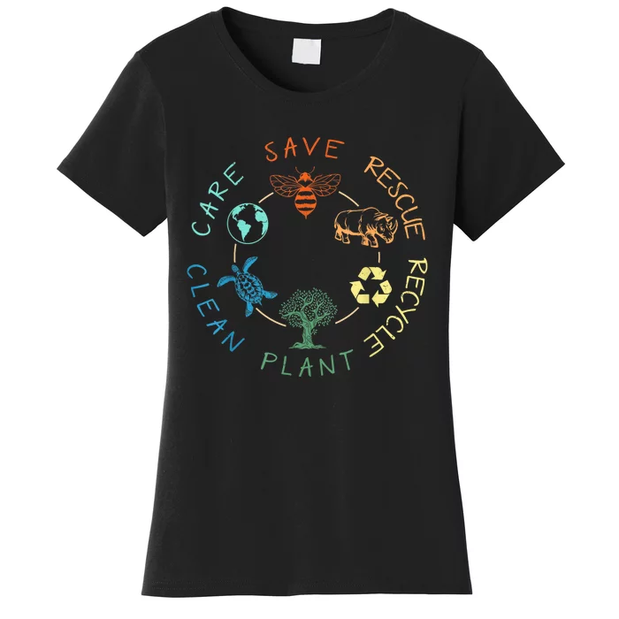 Save Bees Rescue Animals Recycle Plastic Earth Day 2024 Women's T-Shirt