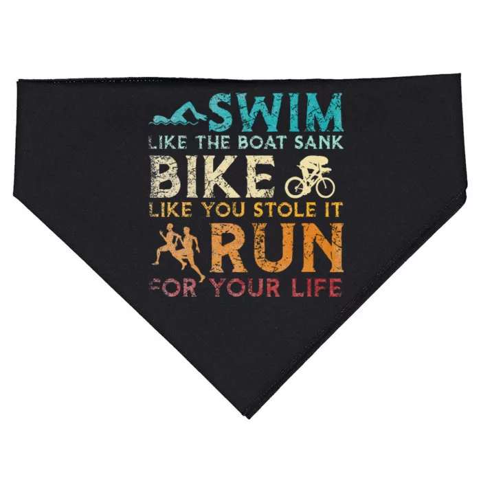 Swim Bike Run Funny Triathlon USA-Made Doggie Bandana