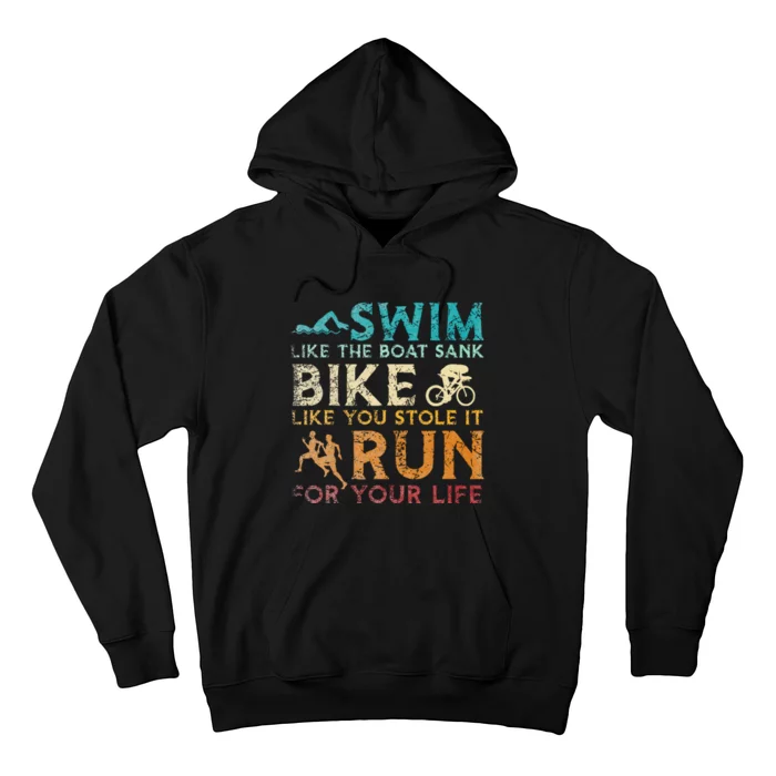 Swim Bike Run Funny Triathlon Hoodie