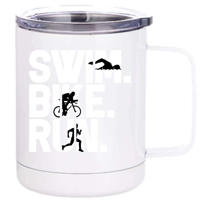 Swim Bike Run Triathlon Triathlete Athletics Gift Front & Back 12oz Stainless Steel Tumbler Cup