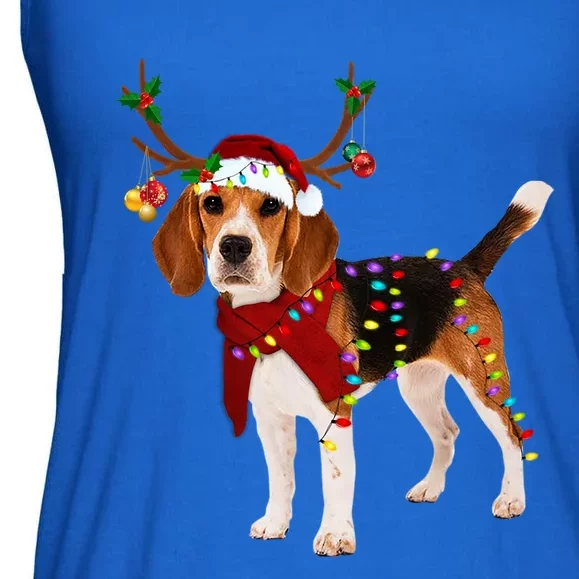 Santa Beagle Reindeer Light Christmas Funny Gift Ladies Essential Flowy Tank