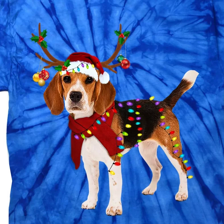 Santa Beagle Reindeer Light Christmas Funny Gift Tie-Dye T-Shirt