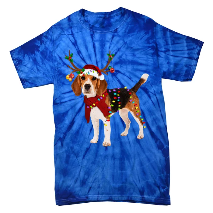 Santa Beagle Reindeer Light Christmas Funny Gift Tie-Dye T-Shirt