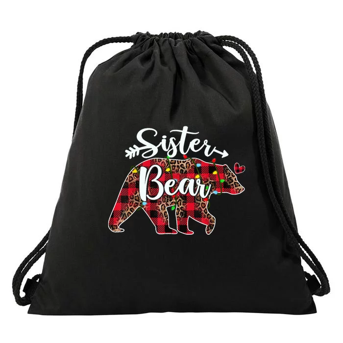 Sister Bear Red Buffalo Plaid Christmas Pajama Xmas Family Drawstring Bag