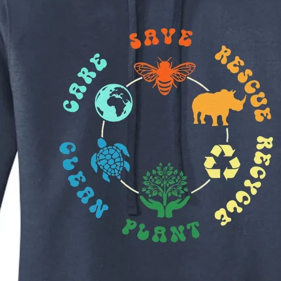 Save Bees Rescue Animals Recycle Plastic Earth Day 2024 Women's Pullover Hoodie