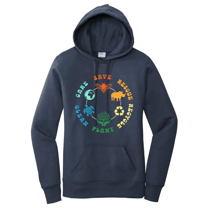 Save Bees Rescue Animals Recycle Plastic Earth Day 2024 Women's Pullover Hoodie