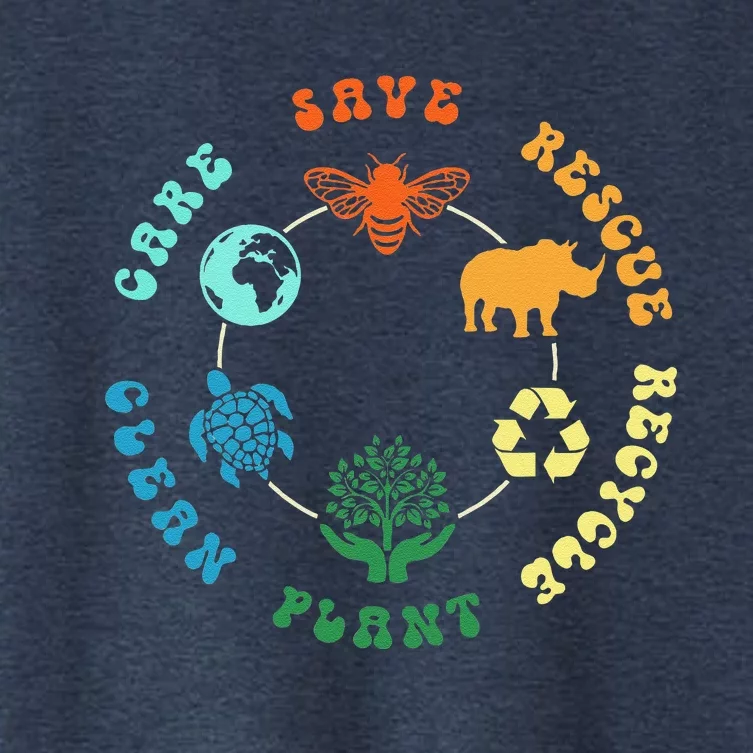 Save Bees Rescue Animals Recycle Plastic Earth Day 2024 Women's Crop Top Tee