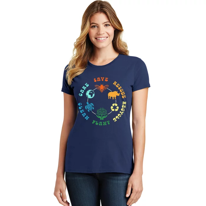 Save Bees Rescue Animals Recycle Plastic Earth Day 2024 Women's T-Shirt