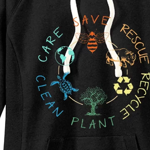 Save Bees Rescue Animals Recycle Plastic Earth Day 2024 Women's Fleece Hoodie