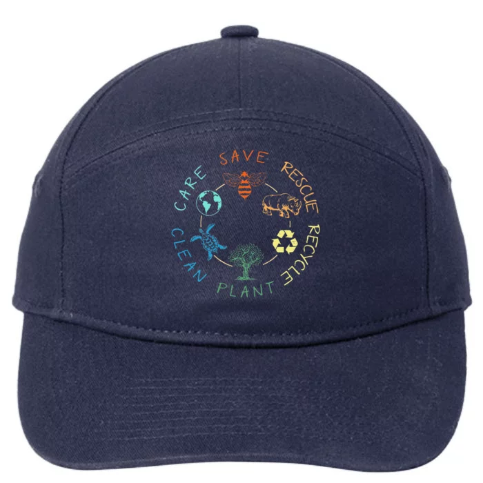 Save Bees Rescue Animals Recycle Plastic Earth Day 2024 7-Panel Snapback Hat