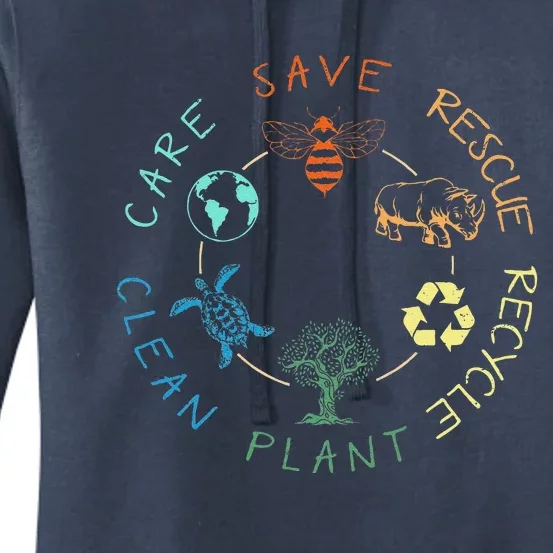 Save Bees Rescue Animals Recycle Plastic Earth Day 2024 Women's Pullover Hoodie