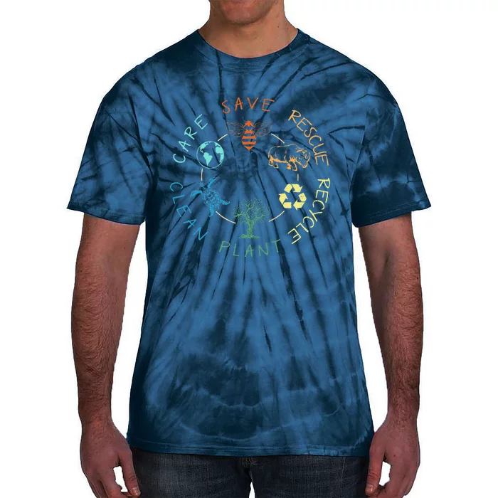 Save Bees Rescue Animals Recycle Plastic Earth Day 2024 Tie-Dye T-Shirt