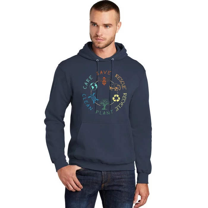 Save Bees Rescue Animals Recycle Plastic Earth Day 2024 Tall Hoodie