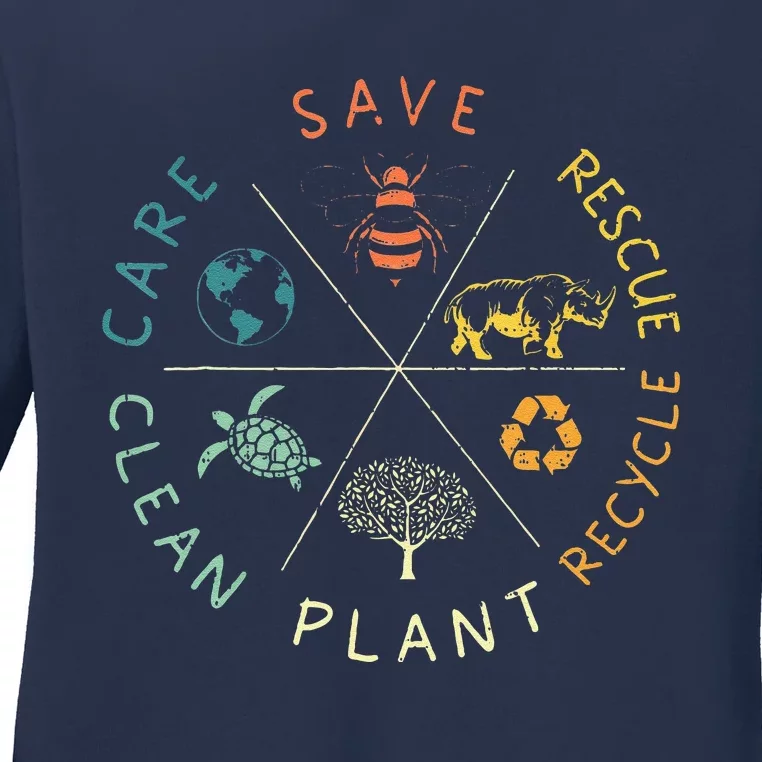 Save Bees Rescue Animals Recycle Plastic Earth Day Vintage Ladies Long Sleeve Shirt