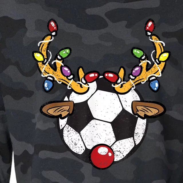 Soccer Ball Reindeer Christmas Pajama Xmas Lights Sport Cropped Pullover Crew