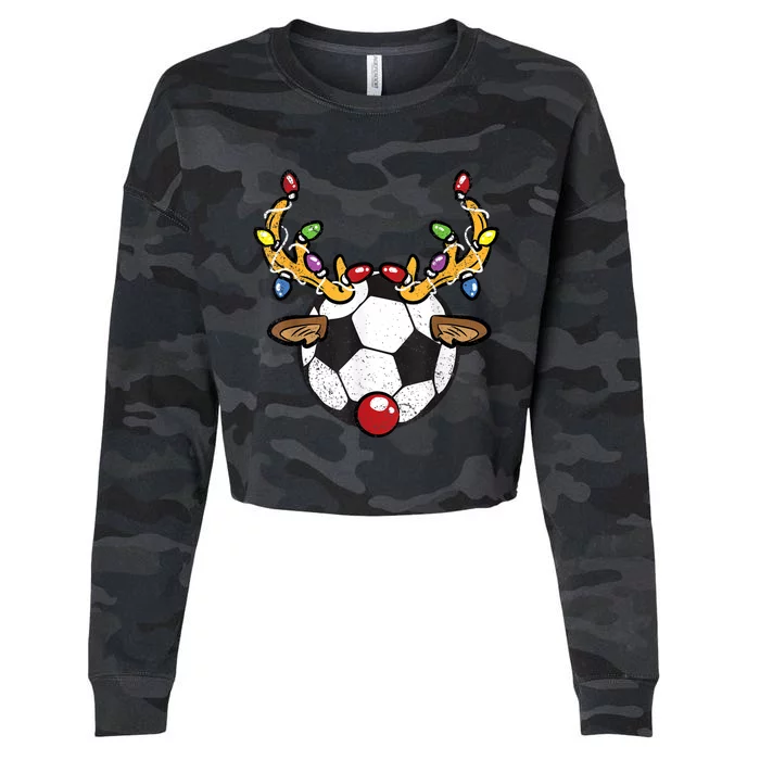 Soccer Ball Reindeer Christmas Pajama Xmas Lights Sport Cropped Pullover Crew