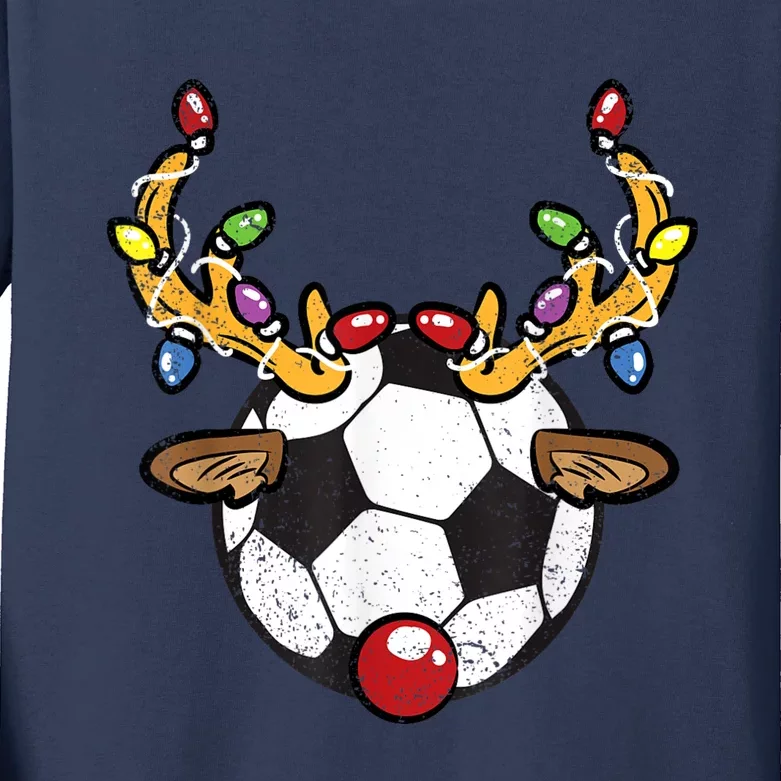 Soccer Ball Reindeer Christmas Pajama Xmas Lights Sport Kids Long Sleeve Shirt