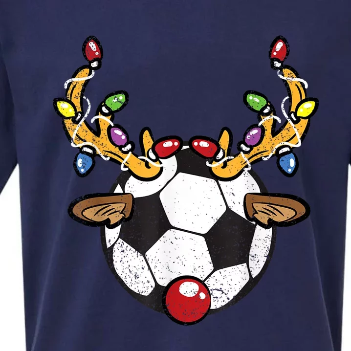 Soccer Ball Reindeer Christmas Pajama Xmas Lights Sport Sueded Cloud Jersey T-Shirt