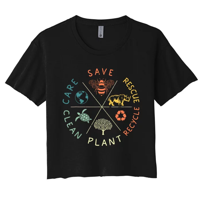 Save Bees Rescue Animals Recycle Plastic Earth Day Vintage Women's Crop Top Tee