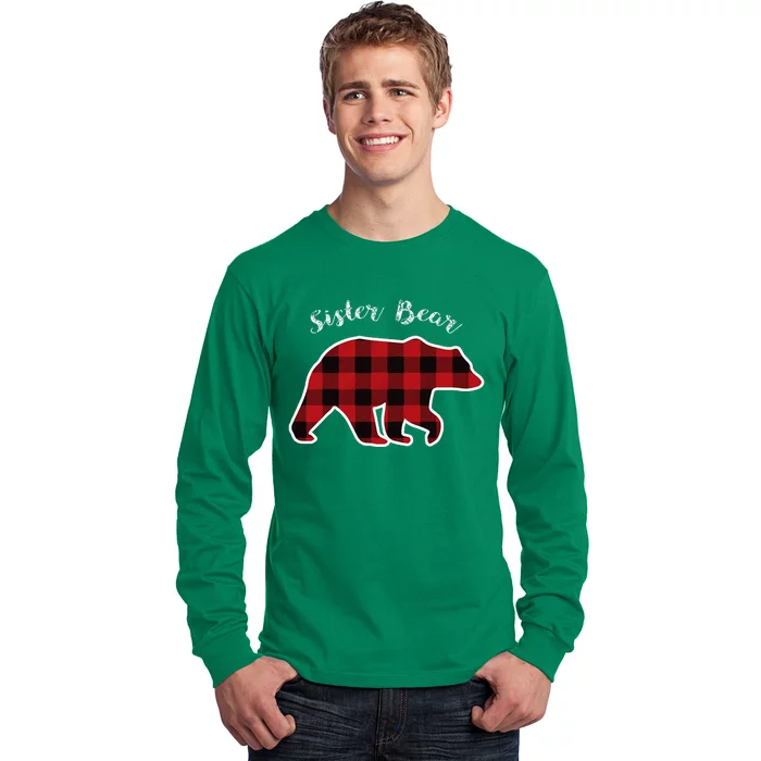 Sister Bear Red Plaid Christmas Pajama Gift Long Sleeve Shirt