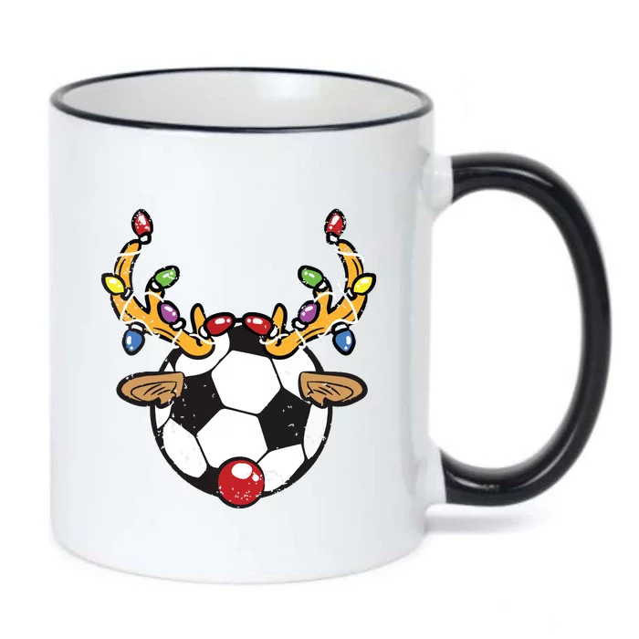 Soccer Ball Reindeer Christmas Pajama Xmas Lights Sport Black Color Changing Mug