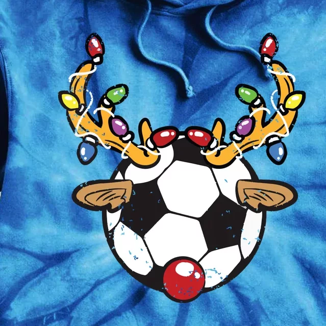 Soccer Ball Reindeer Christmas Pajama Xmas Lights Sport Tie Dye Hoodie